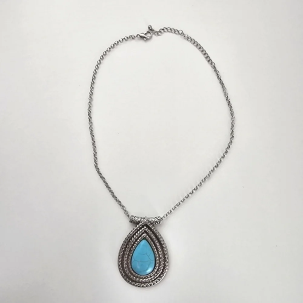 NEW Boho Turquoise Stone Teardrop Pendant Necklace Vintage